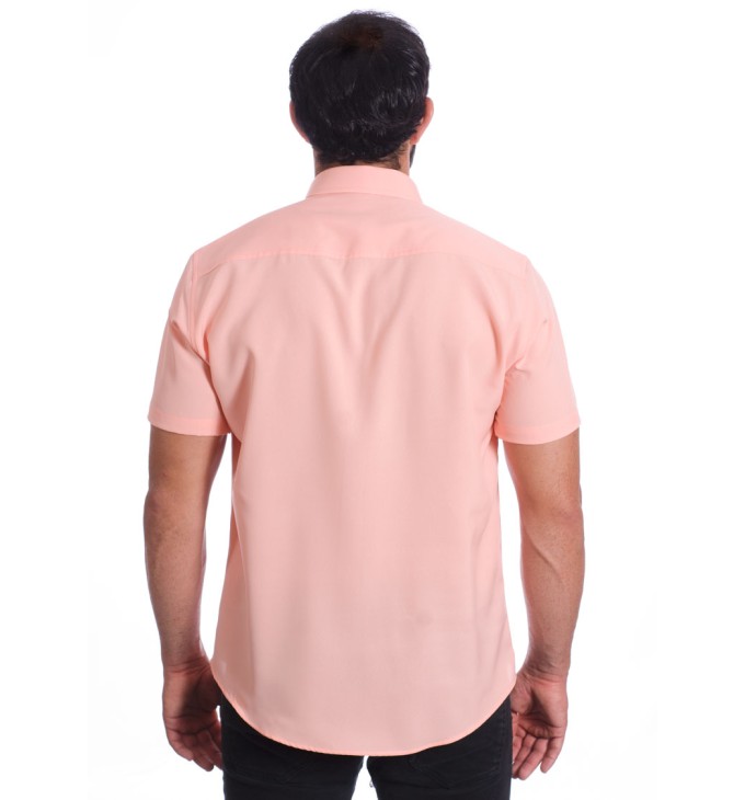 Camisa social salmão masculina de microfibra manga curta