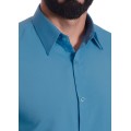 Camisa social azul masculina de microfibra manga curta