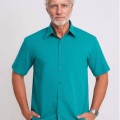 Camisa social verde masculina de microfibra manga curta