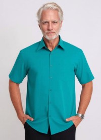 Camisa social verde masculina de microfibra manga curta