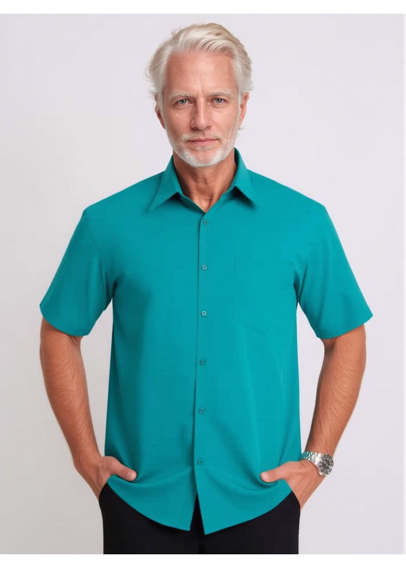 Camisa social verde masculina de microfibra manga curta