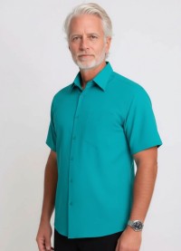 Camisa social verde masculina de microfibra manga curta