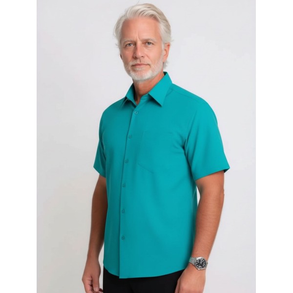 Camisa social verde masculina de microfibra manga curta