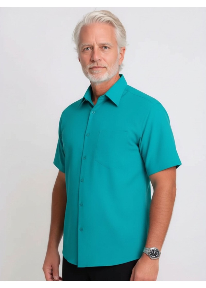 Camisa social verde masculina de microfibra manga curta