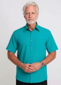 Camisa social verde masculina de microfibra manga curta