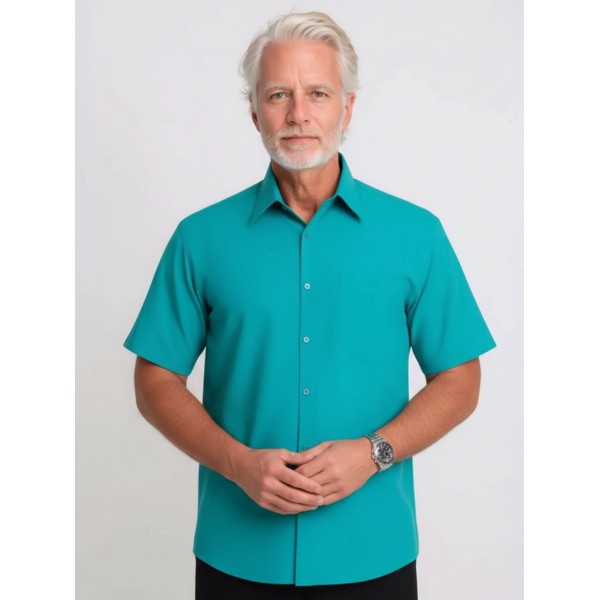 Camisa social verde masculina de microfibra manga curta
