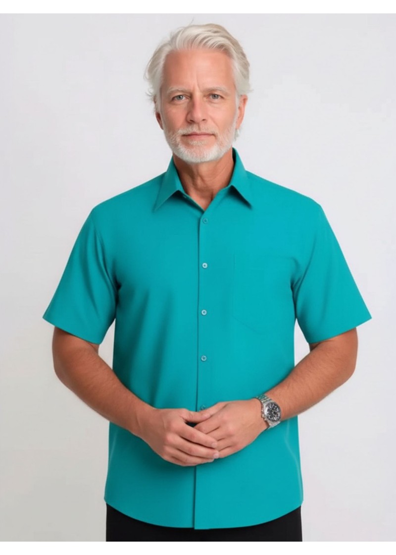Camisa social verde masculina de microfibra manga curta