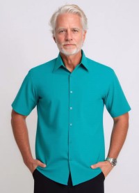 Camisa social verde masculina de microfibra manga curta