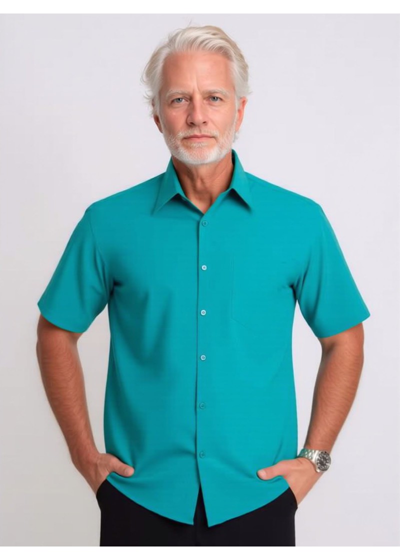 Camisa social verde masculina de microfibra manga curta