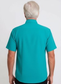 Camisa social verde masculina de microfibra manga curta
