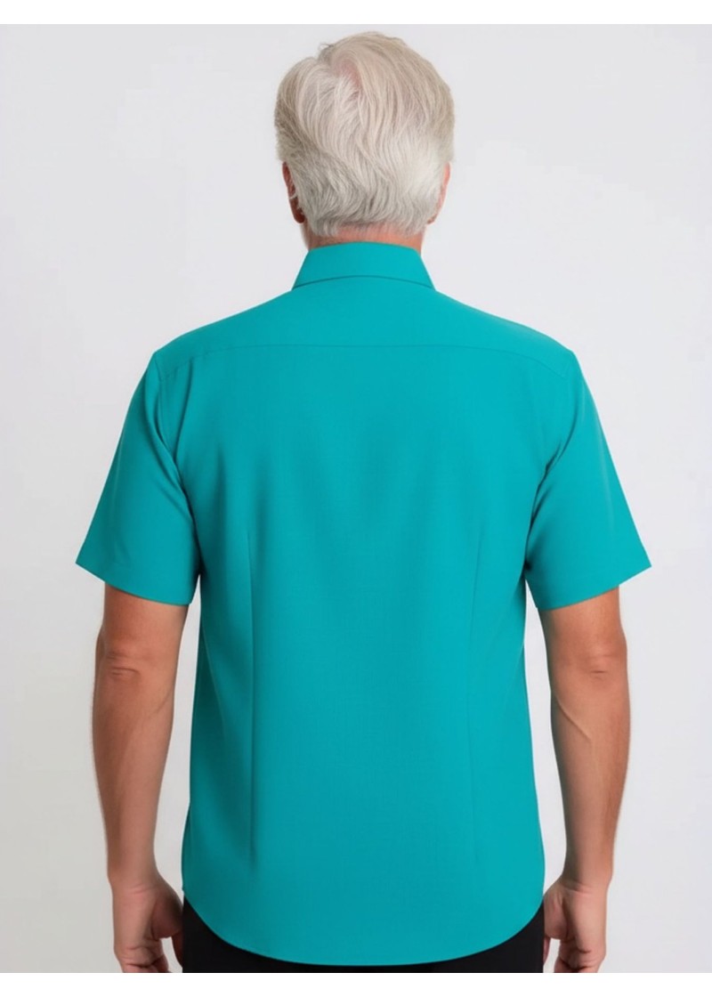 Camisa social verde masculina de microfibra manga curta