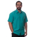 Camisa social verde masculina de microfibra manga curta