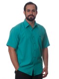 Camisa social verde masculina de microfibra manga curta