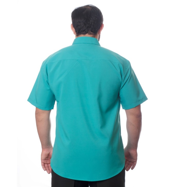 Camisa social verde masculina de microfibra manga curta