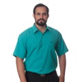 Camisa social verde masculina de microfibra manga curta