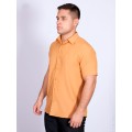 Camisa social mostarda masculina manga curta microfibra