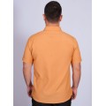 Camisa social mostarda masculina manga curta microfibra