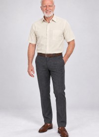 Camisa social palha masculina de microfibra manga curta