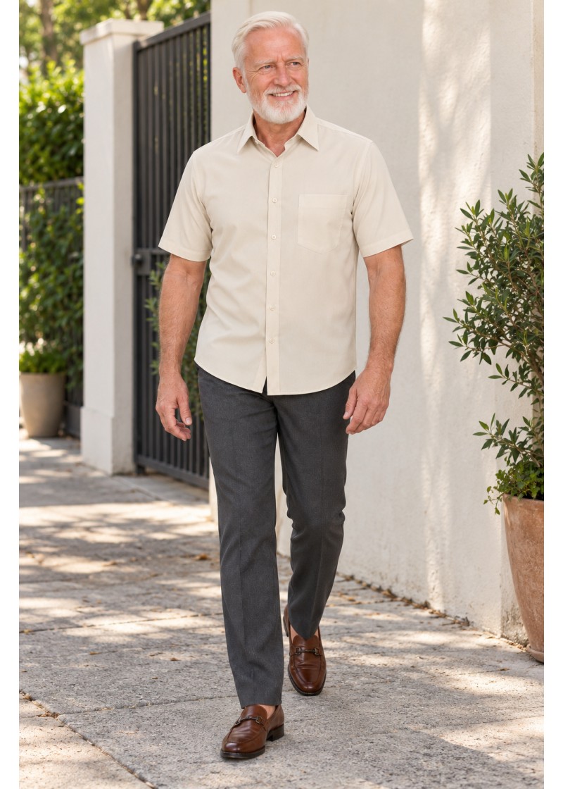 Camisa social palha masculina de microfibra manga curta