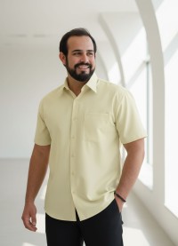 Camisa social palha masculina de microfibra manga curta