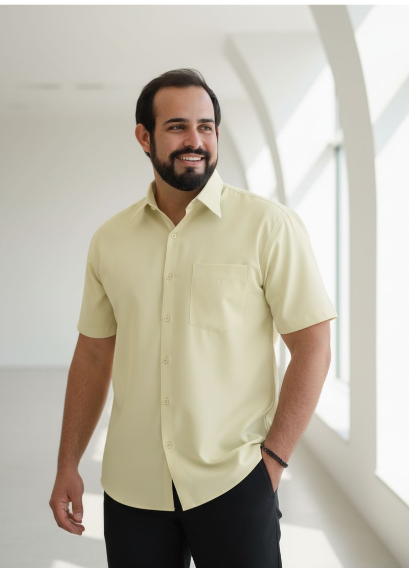 Camisa social palha masculina de microfibra manga curta