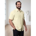 Camisa social palha masculina de microfibra manga curta