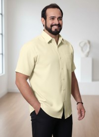 Camisa social palha masculina de microfibra manga curta