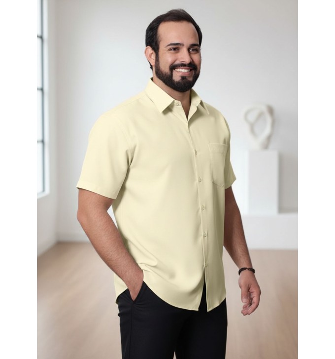 Camisa social palha masculina de microfibra manga curta