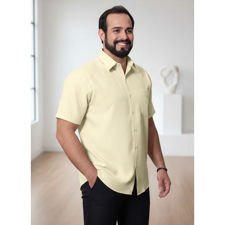 Camisa social palha masculina de microfibra manga curta