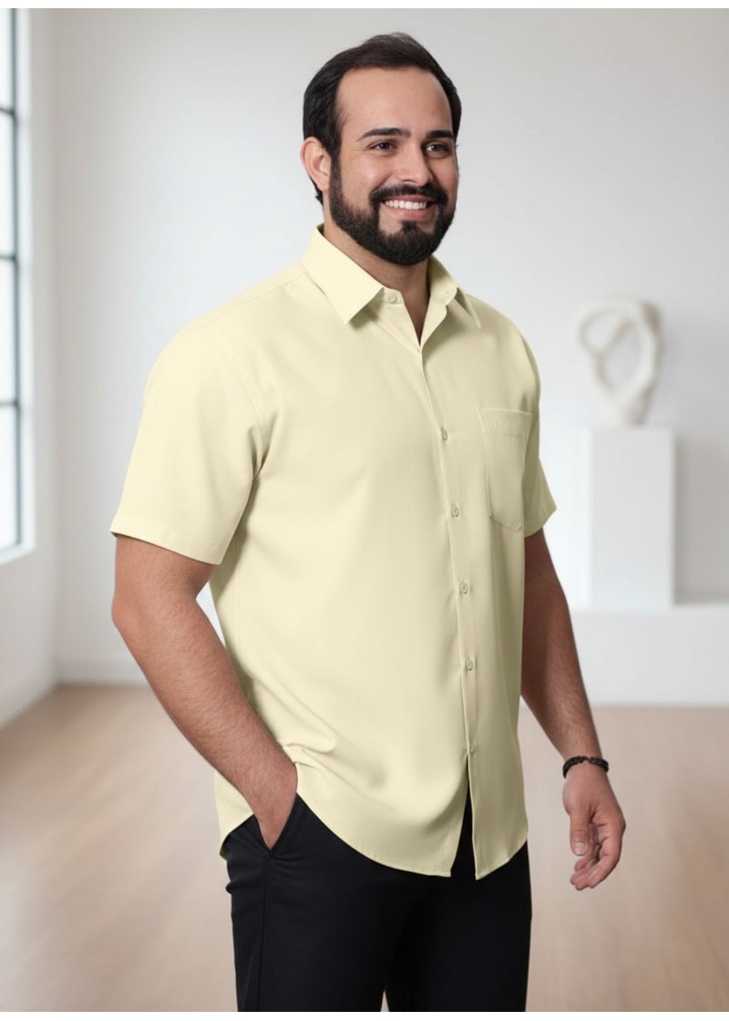 Camisa social palha masculina de microfibra manga curta