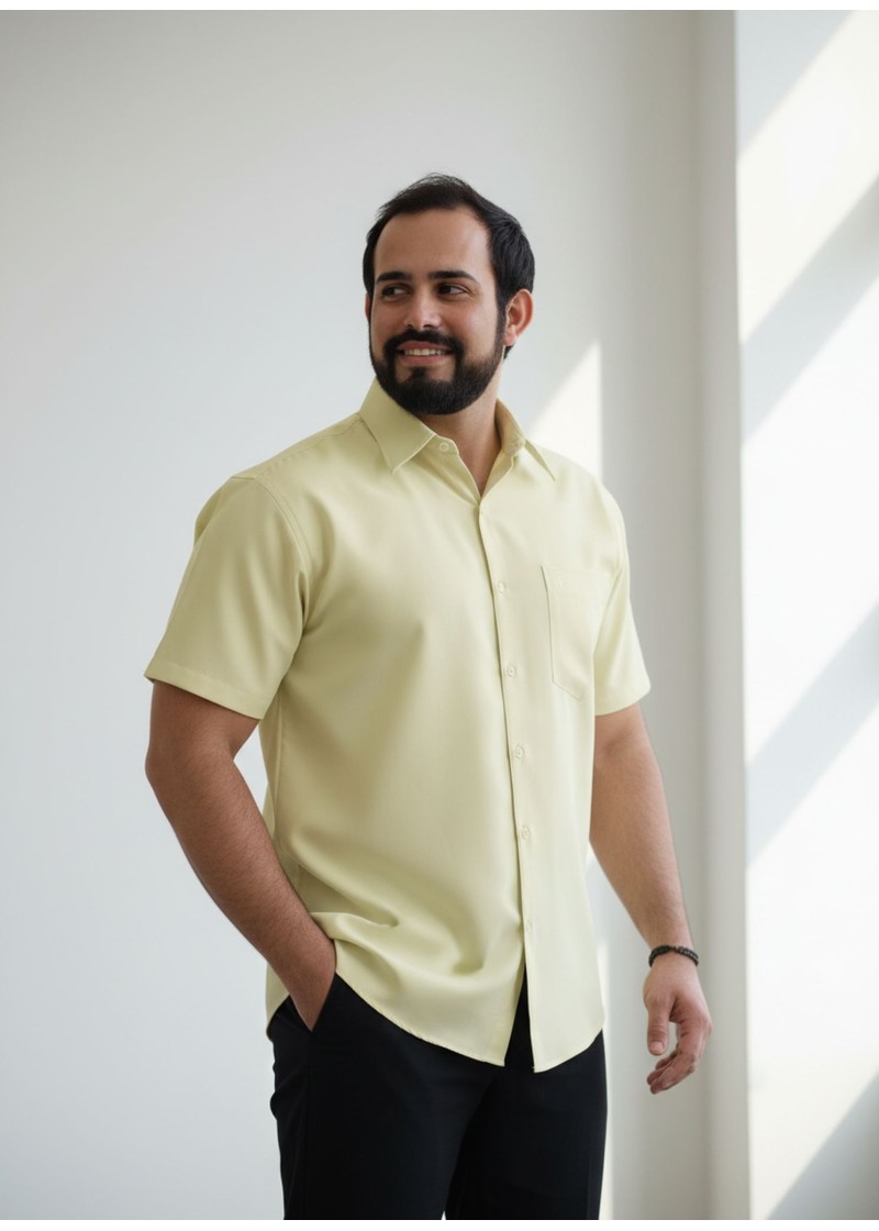 Camisa social palha masculina de microfibra manga curta