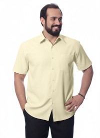 Camisa social palha masculina de microfibra manga curta