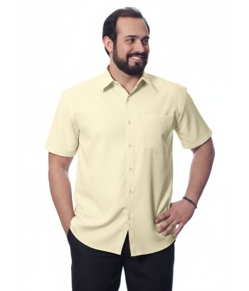 Camisa social palha masculina de microfibra manga curta