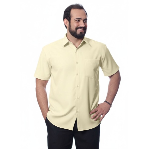 Camisa social palha masculina de microfibra manga curta