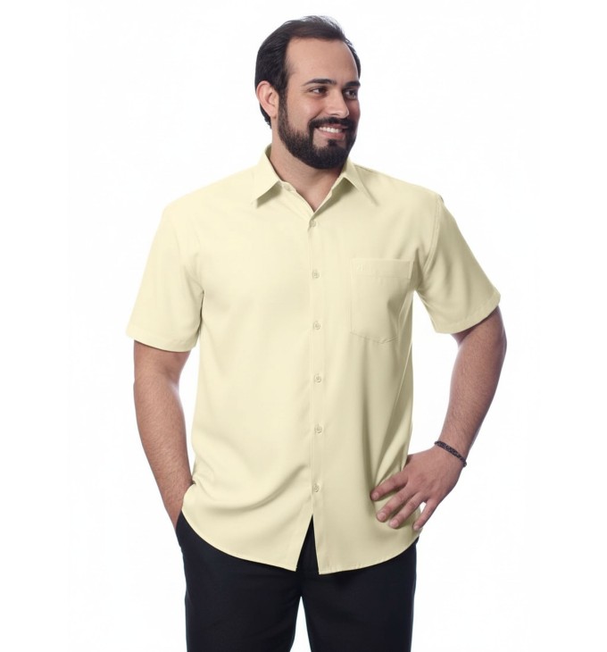 Camisa social palha masculina de microfibra manga curta