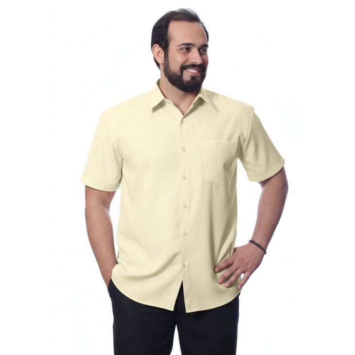 Camisa social palha masculina de microfibra manga curta