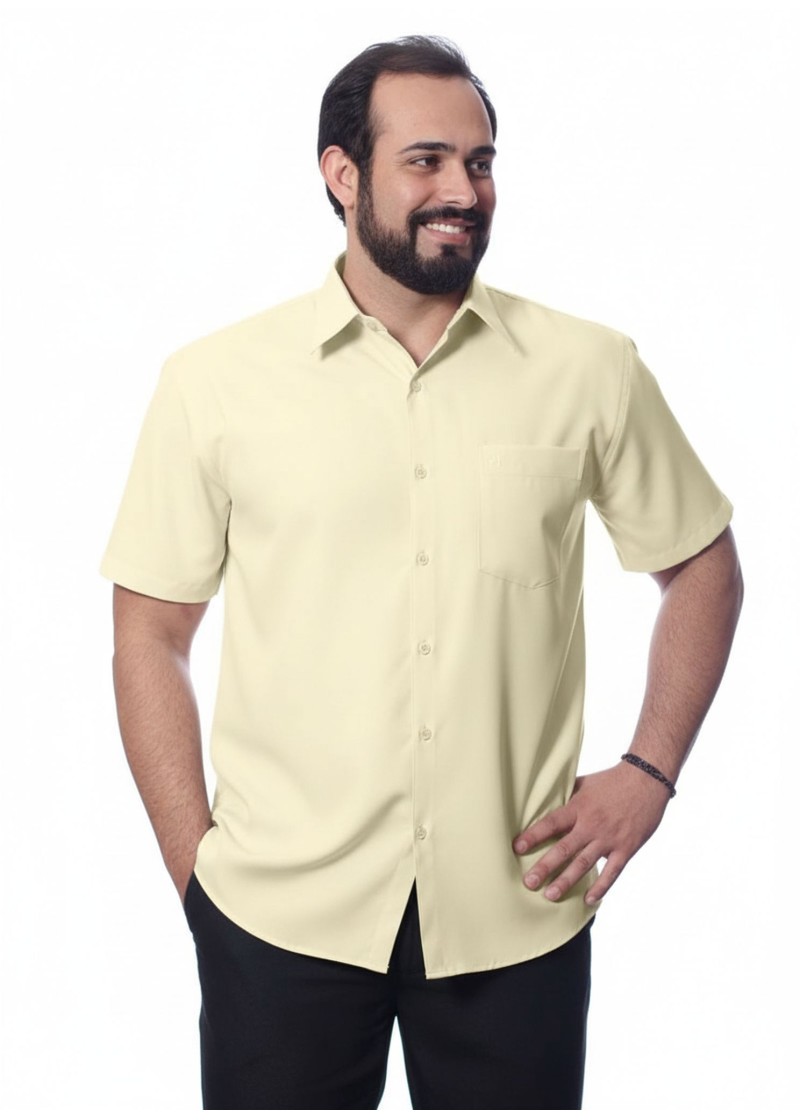 Camisa social palha masculina de microfibra manga curta