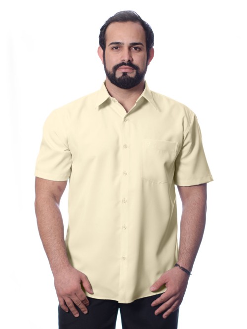 Camisa social palha masculina de microfibra manga curta Camisa social palha masculina de microfibra manga curta
