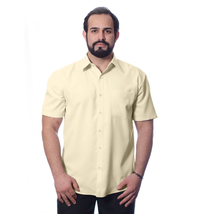 Camisa social palha masculina de microfibra manga curta Camisa social palha masculina de microfibra manga curta