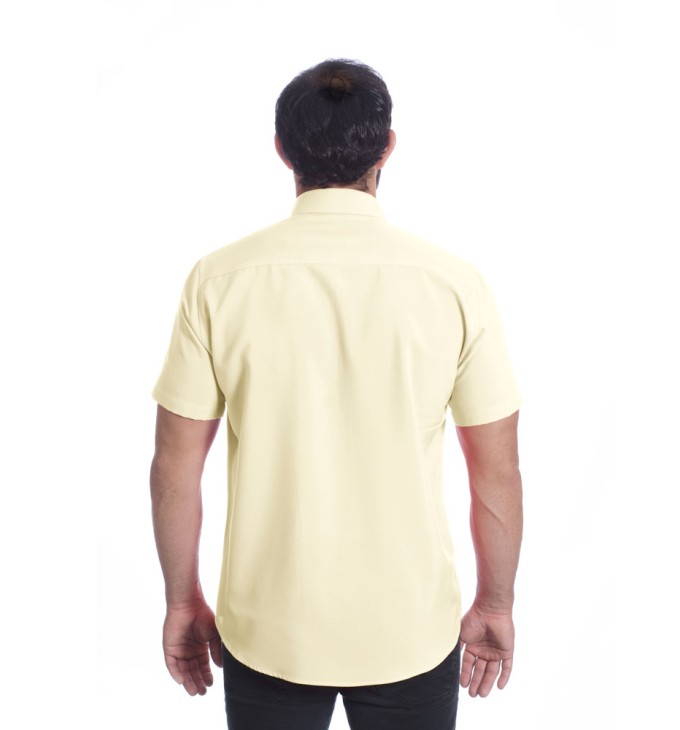 Camisa social palha masculina de microfibra manga curta Camisa social palha masculina de microfibra manga curta