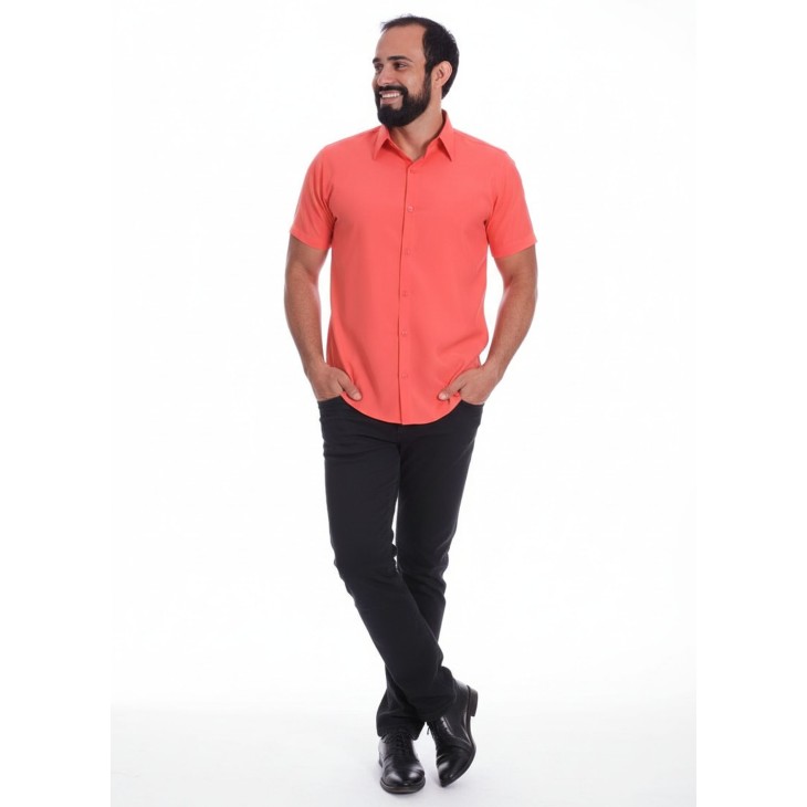 Camisa Coral de Microfibra Manga Curta