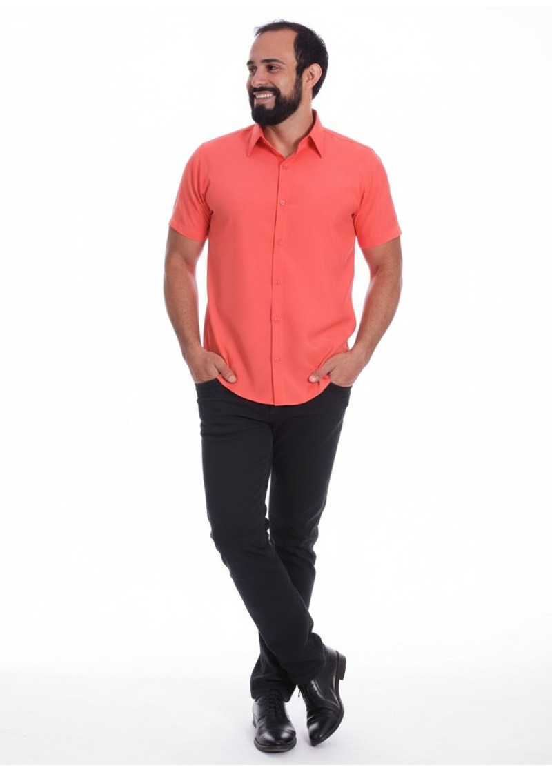 Camisa Coral de Microfibra Manga Curta