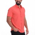 Camisa Coral de Microfibra Manga Curta