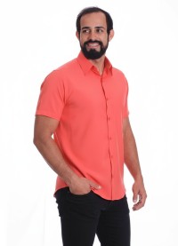 Camisa Coral de Microfibra Manga Curta