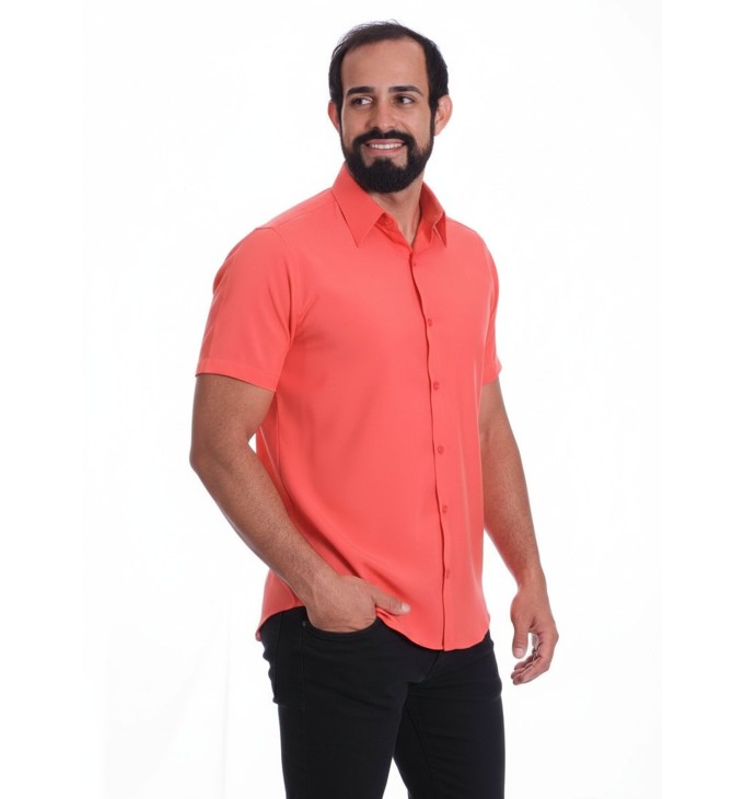 Camisa Coral de Microfibra Manga Curta