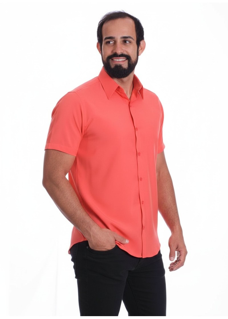 Camisa Coral de Microfibra Manga Curta