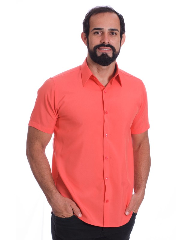 Camisa Coral de Microfibra Manga Curta