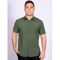 Camisa social verde escuro masculina de microfibra manga curta