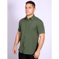 Camisa social verde escuro masculina de microfibra manga curta