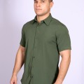 Camisa social verde escuro masculina de microfibra manga curta